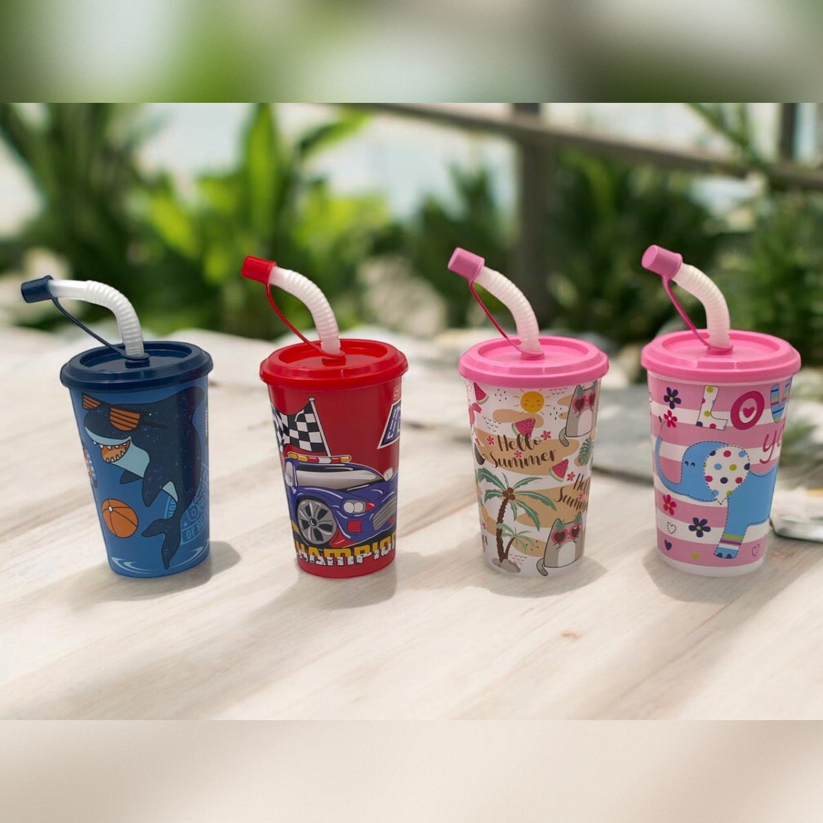 Children Plastic Cup with accordion Straw
