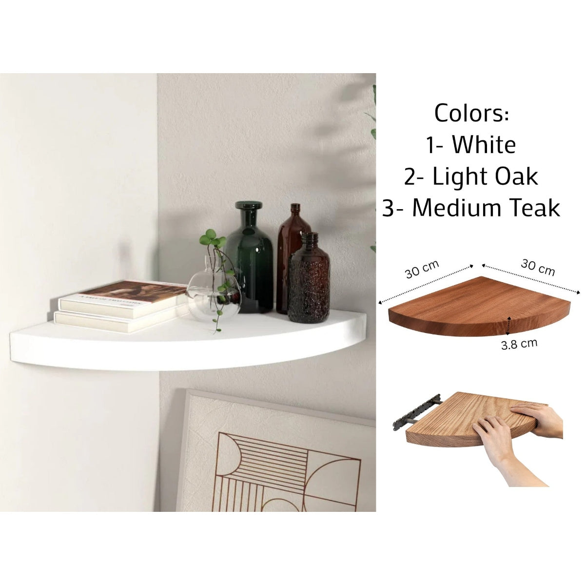 Floating Wooden Corner Shelf 30 cm with Large Profile