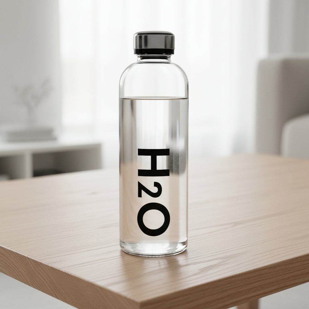 H2O Decorated Glass Water Bottle 1000ml with Leak Proof cover