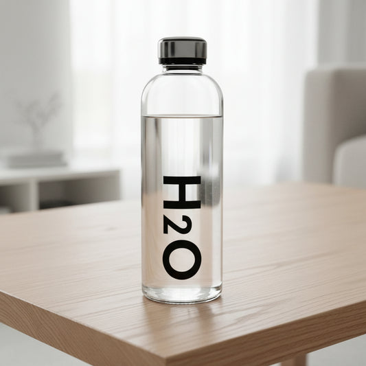 H2O Decorated Glass Water Bottle 1000ml with Leak Proof cover