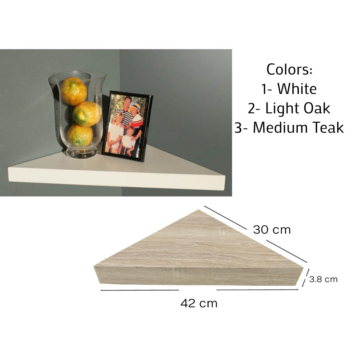Floating Wooden Corner Shelf 30 cm with Large Profile