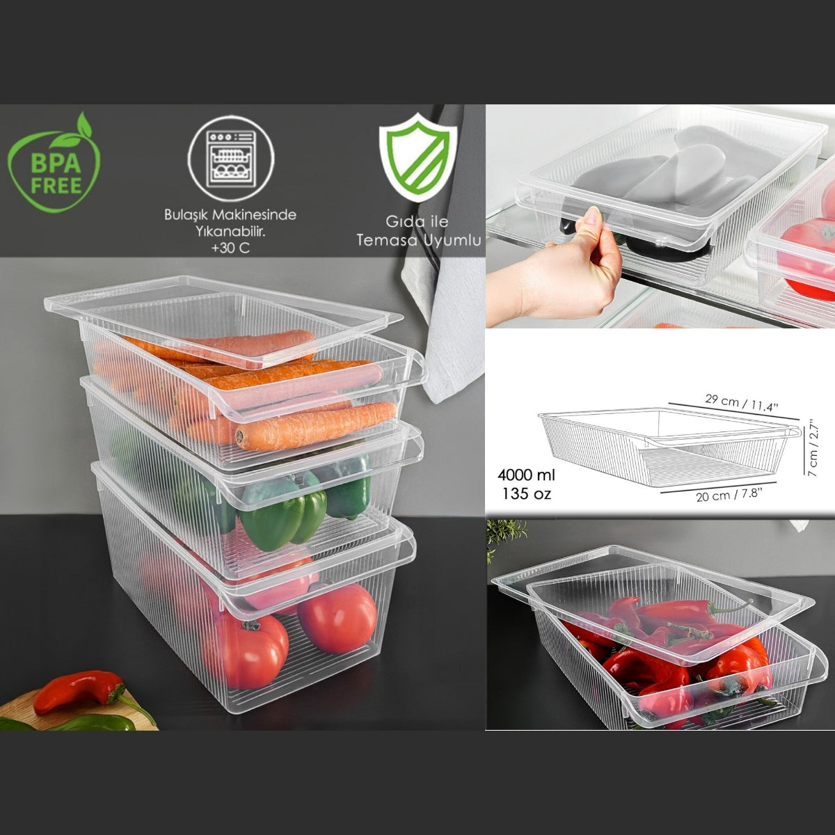 4 L Plastic Refrigirator Organizer With Lid