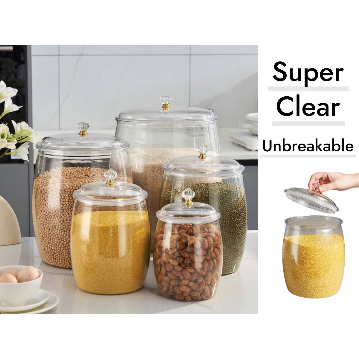 Break resistant BPA Free 5 Large Jars Set