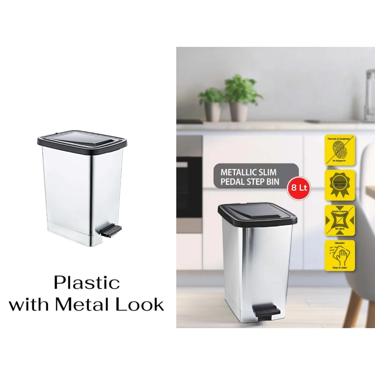 Slim Metallic Color Plastic Pedal Dustbin 8 L