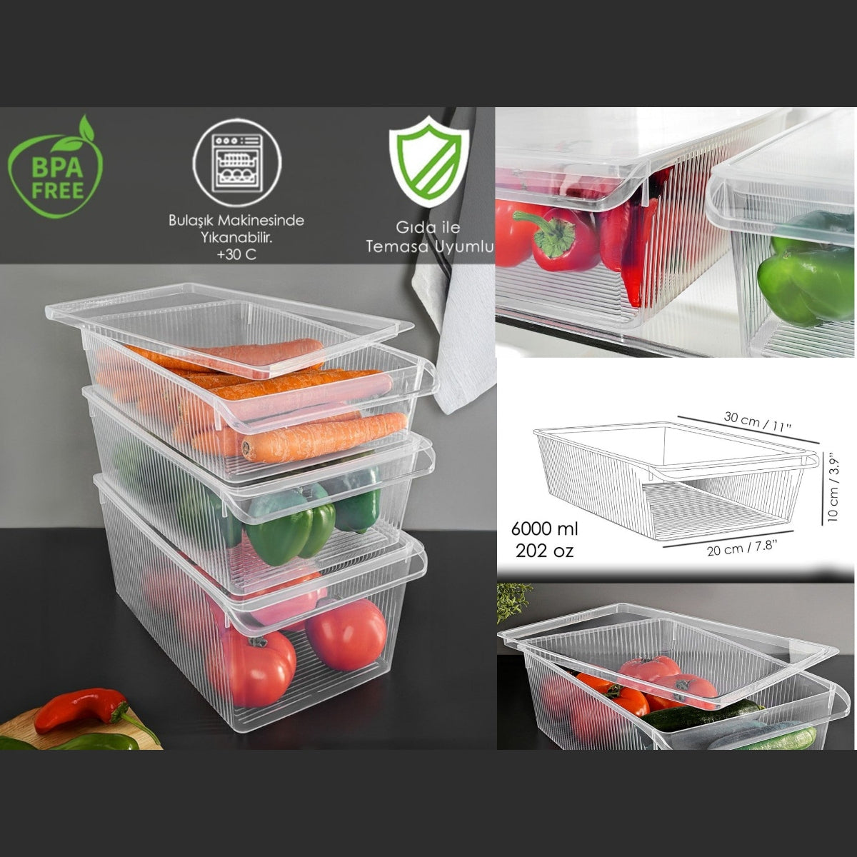 6 L Plastic Refrigirator Organizer With Lid