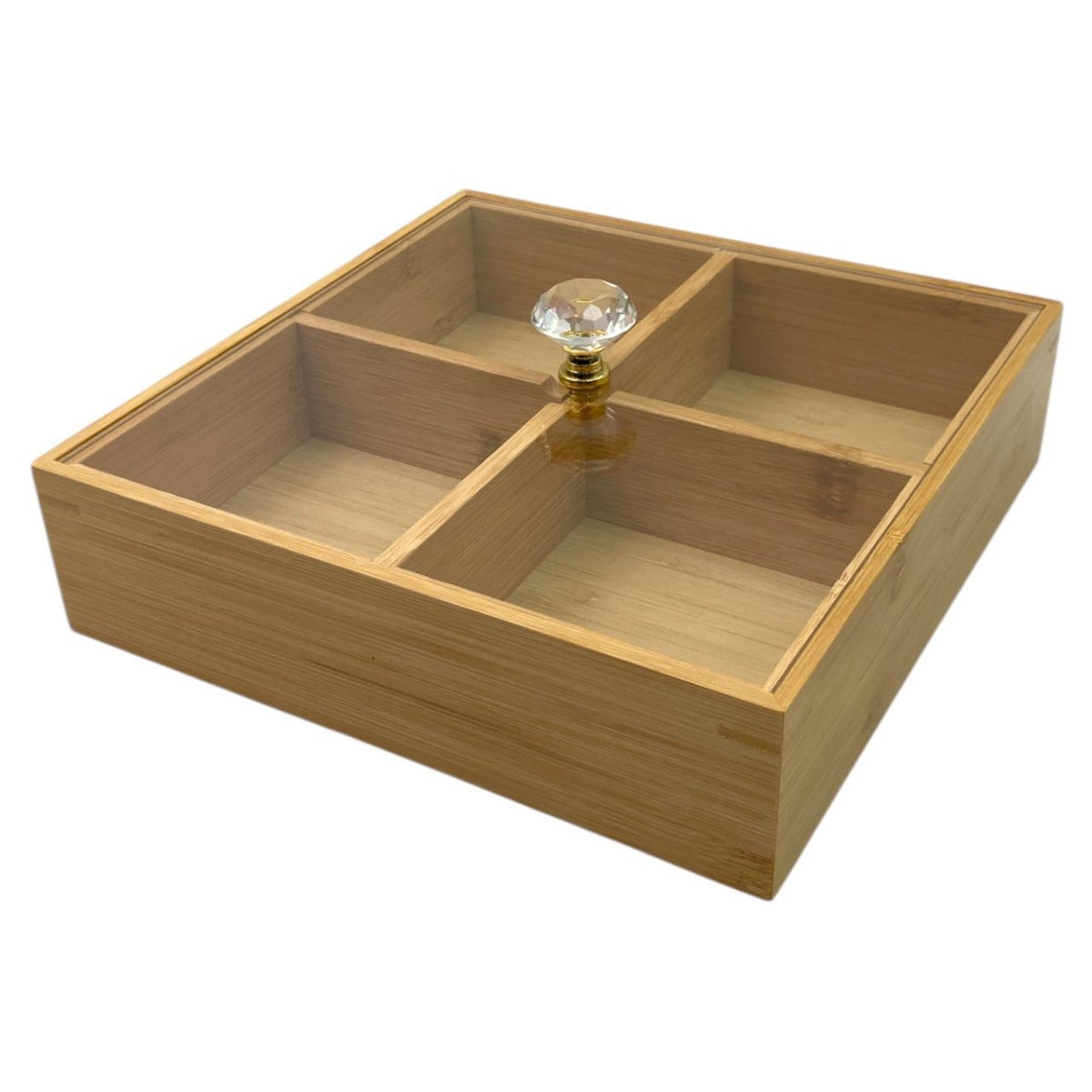 Covered Bamboo Square Condiment Tray with 4 Compartments