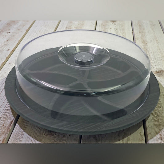 Black Wood Colored Round Divided Dish with Cover