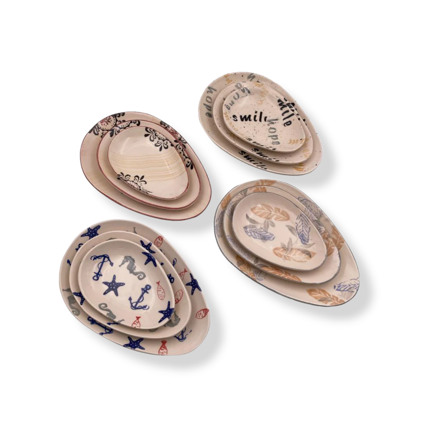 Decorated Ceramic Drop Shape Plates Set of 3 - Lunaz Shop