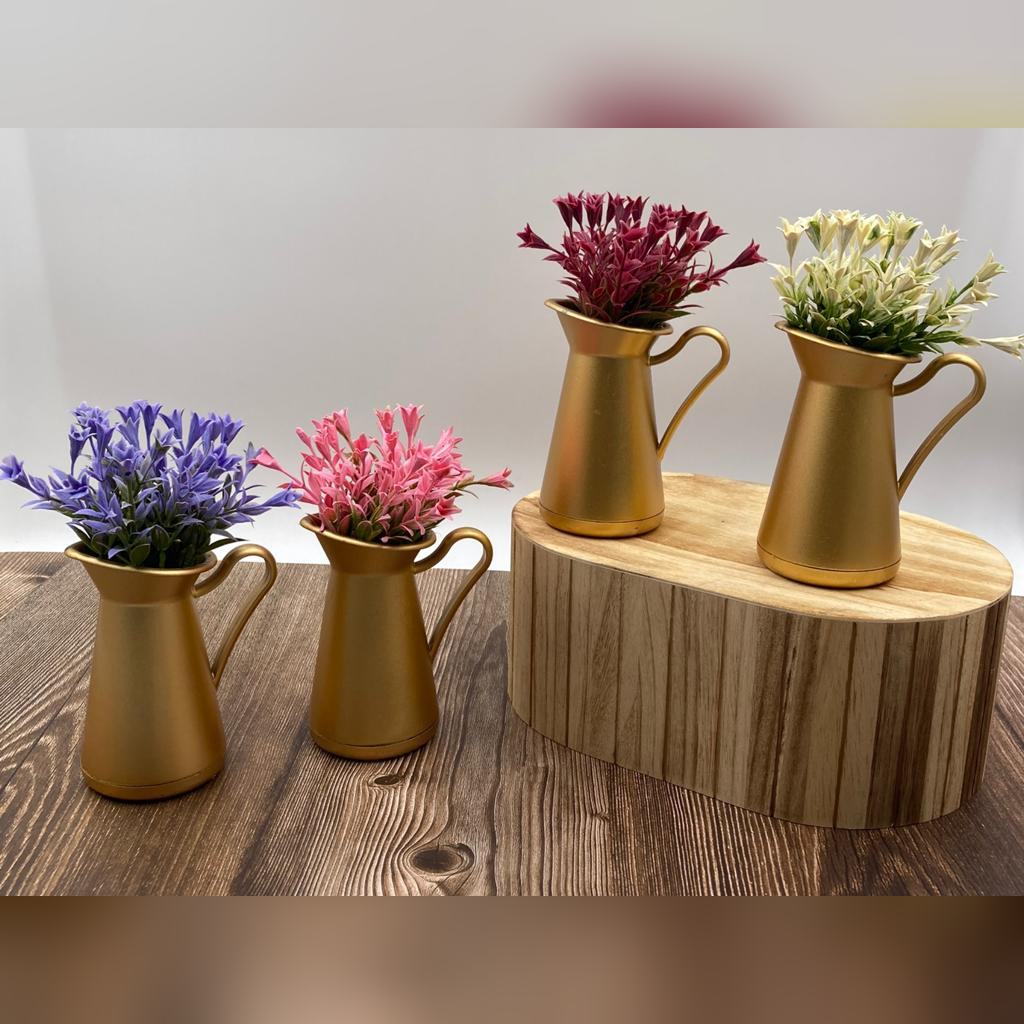 Small Golden Long Vase with Flowers - Lunaz Shop
