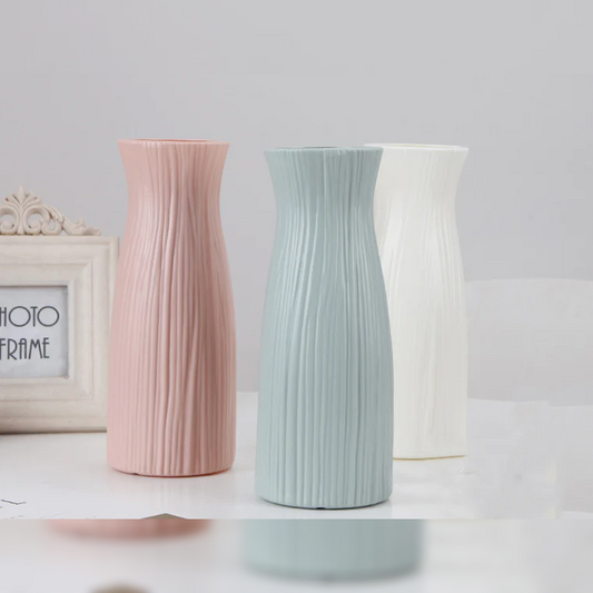 Plastic Vase Ceramic Look Lined 20 cm - Lunaz Shop