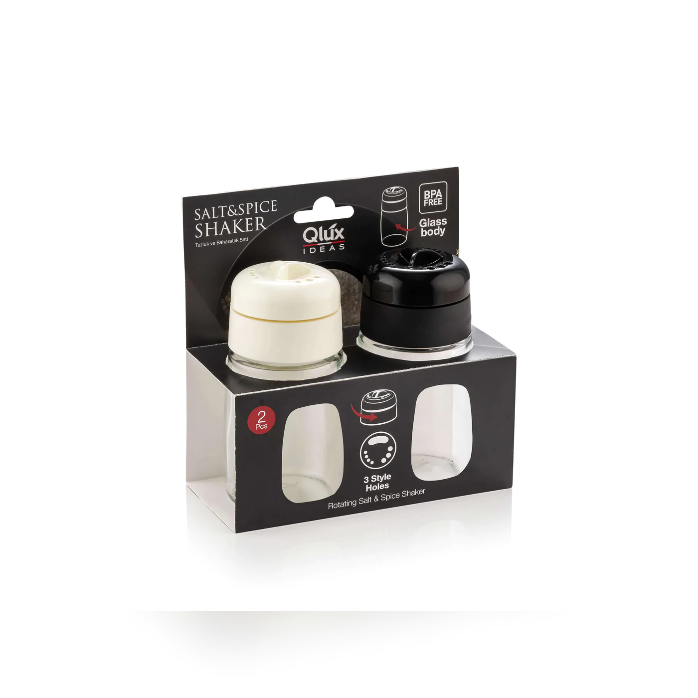 Glass Salt & Spice Shaker Set Black and White - Lunaz Shop