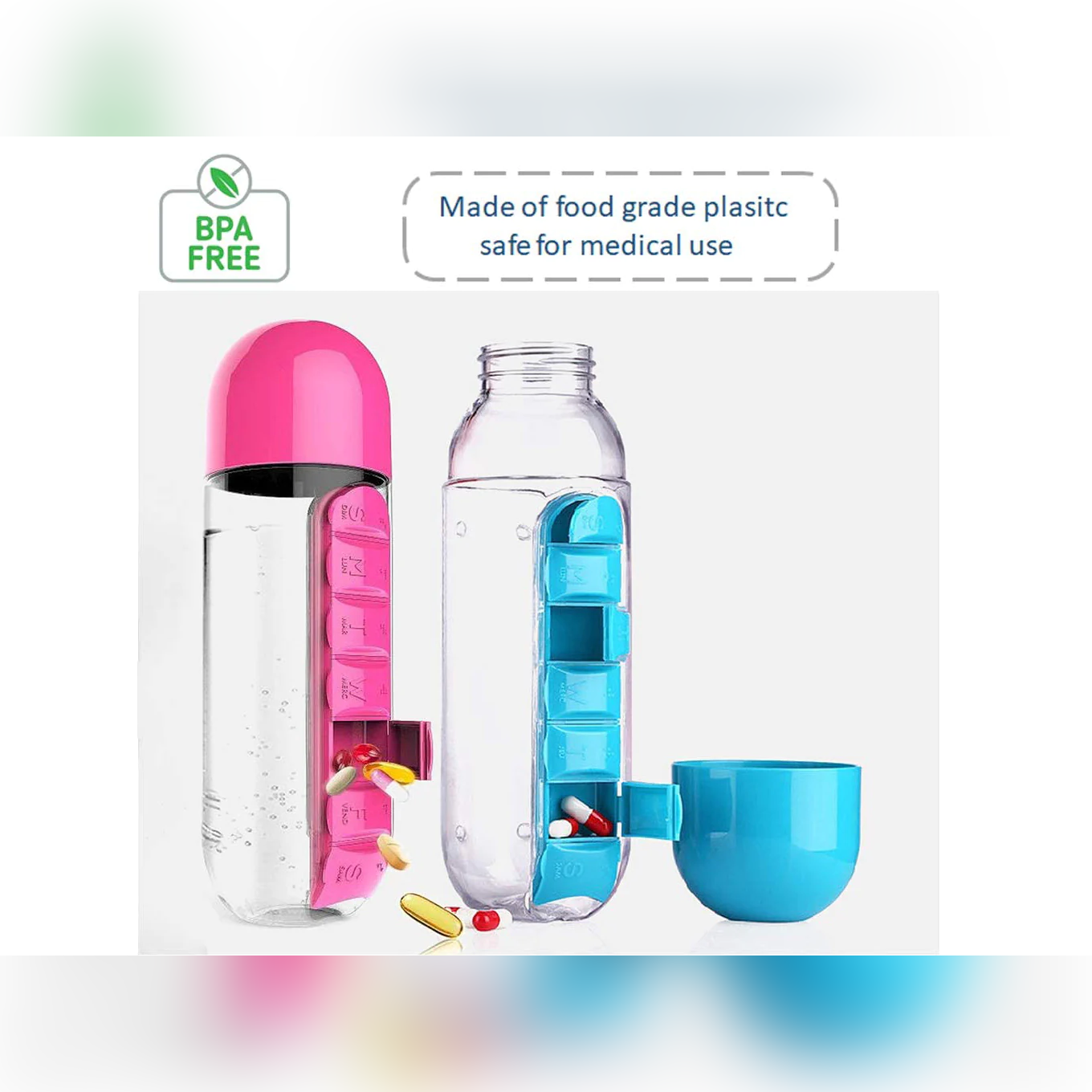 Pill and Vitamin organizers and Plastic Drink Bottle - Lunaz Shop