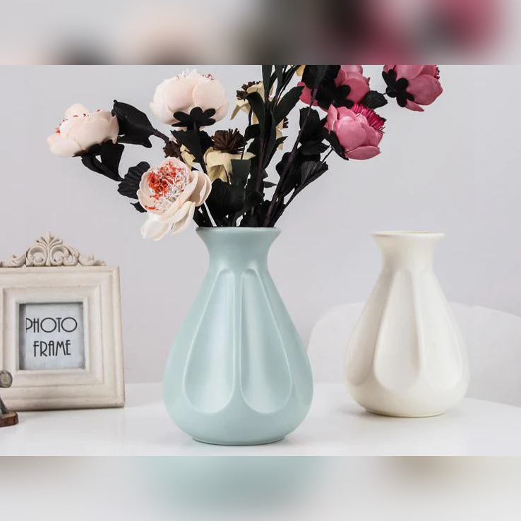 Plastic Vase Ceramic Look Wide - Lunaz Shop