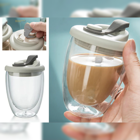 Double Wall Glass Cup with Leak Proof Cover 350 ml - Lunaz Shop