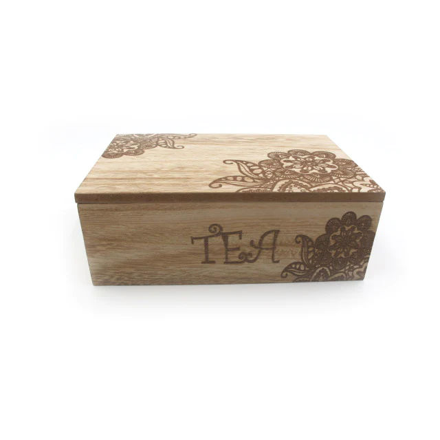 Small Wooden Flower Engrave Tea Box - Lunaz Shop