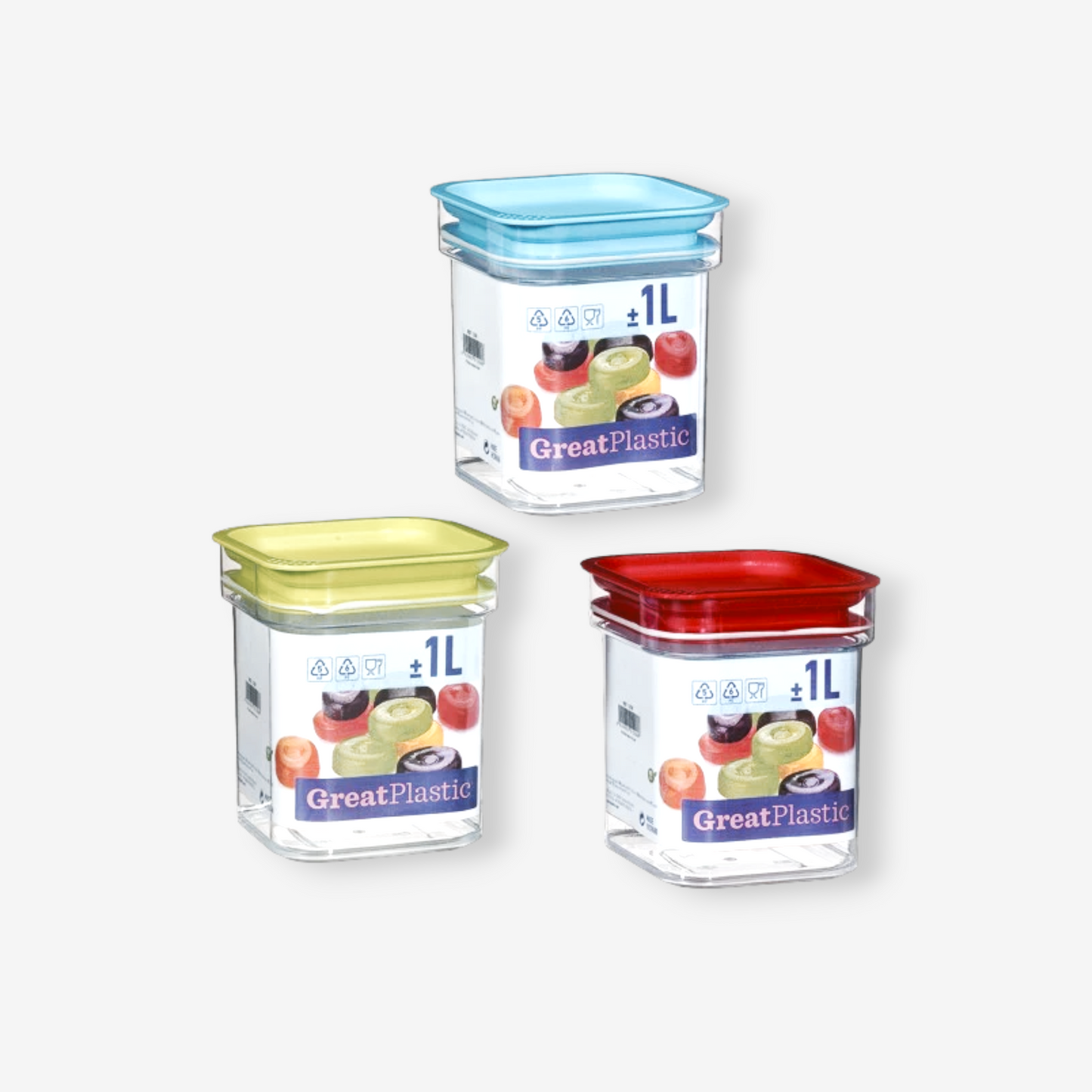 Plastic Squared Jar with Colorful Lid - 1 lt - Lunaz Shop