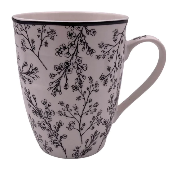 Porcelain Mug with Black Flowers - Lunaz Shop