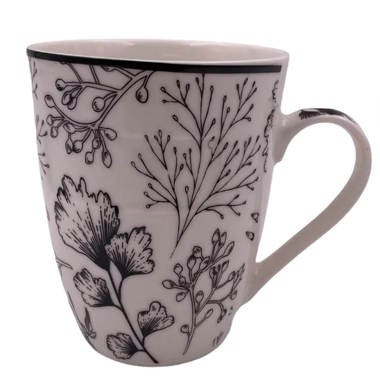 Porcelain Mug with Black Flowers - Lunaz Shop