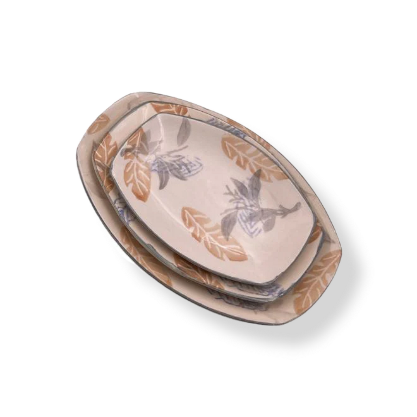Decorated Ceramic Oval Plates Set of 3 - Lunaz Shop