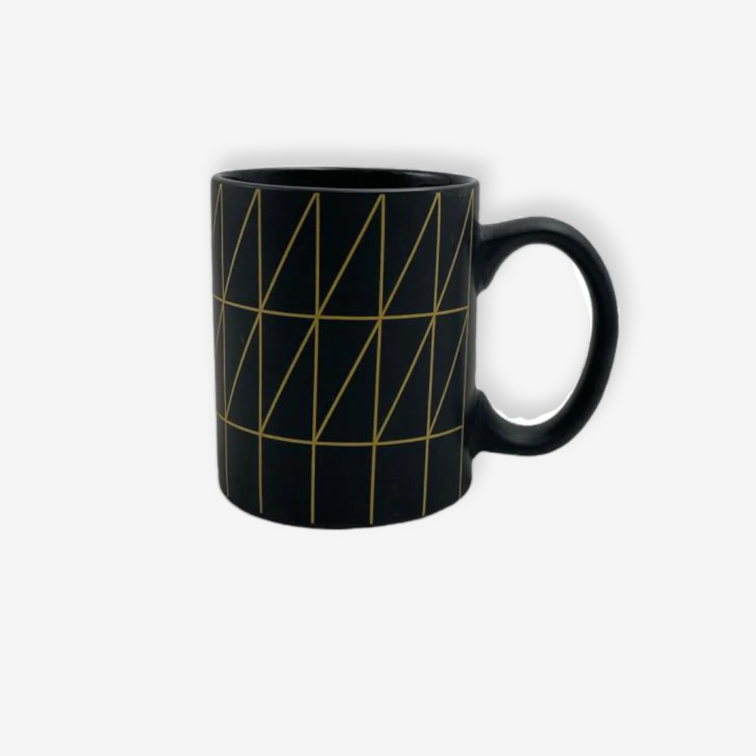 Matt Black Porcelain Mug with Golden Geometry - Lunaz Shop