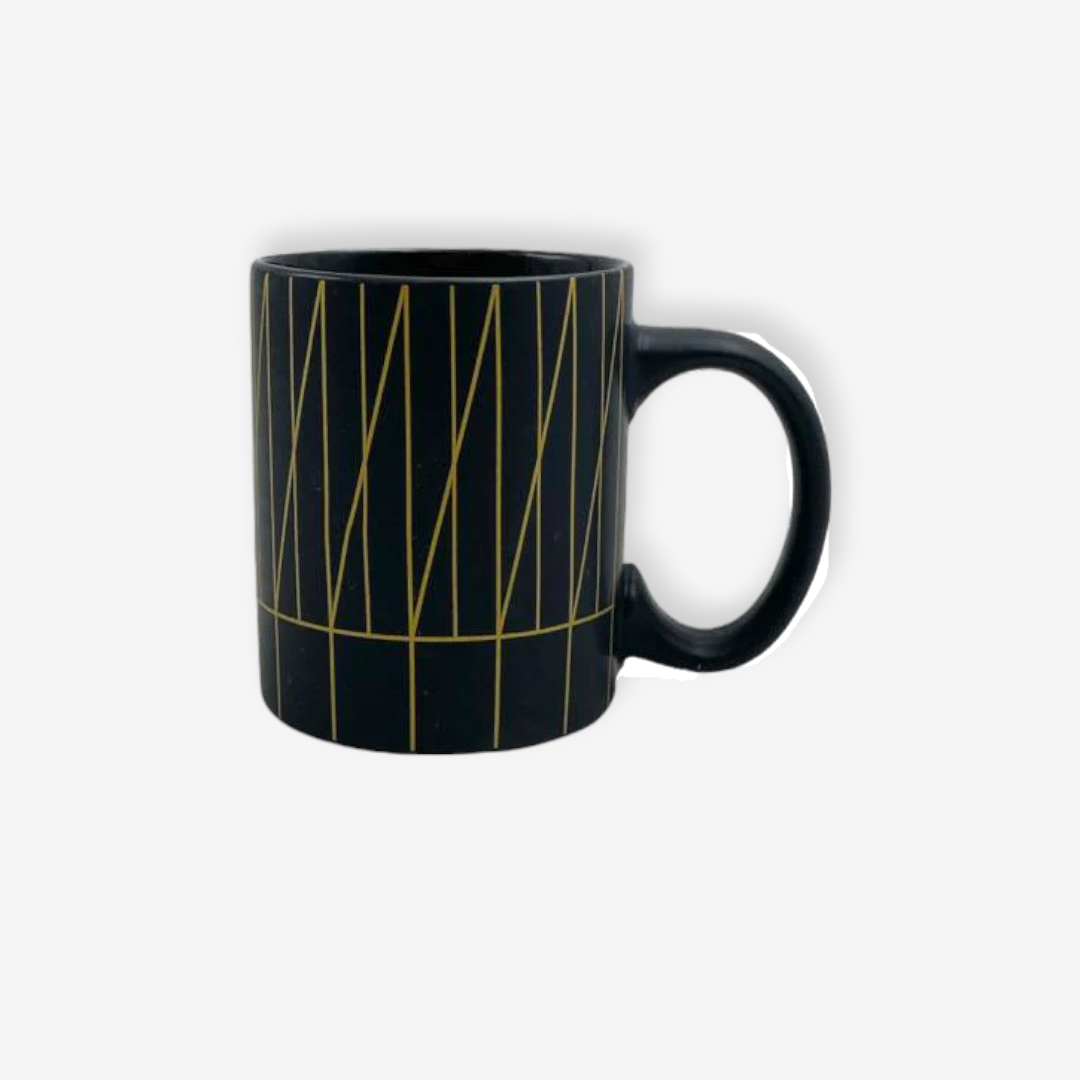 Matt Black Porcelain Mug with Golden Geometry - Lunaz Shop