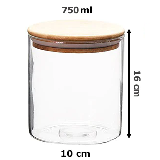 Borosilicate Glass Round Jar Wood Cover 750 ml - Lunaz Shop