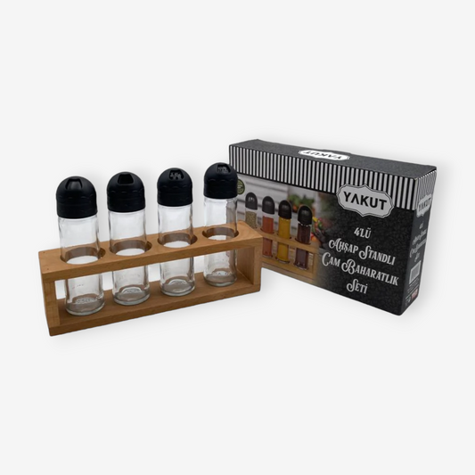 Set of 4 spice bottles with wooden stand - Lunaz Shop