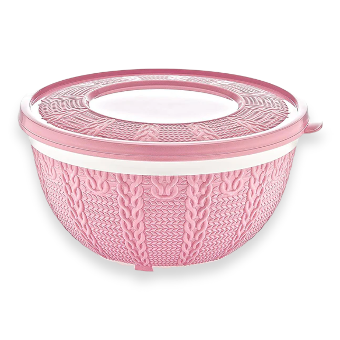 Knit design plastic bowl with cover - Lunaz Shop