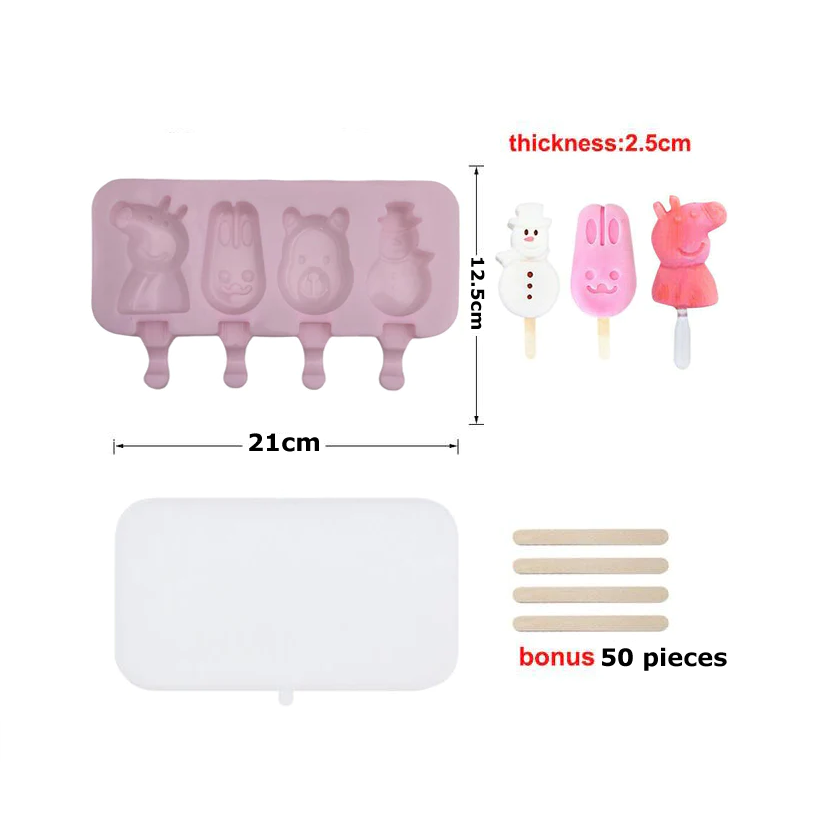 Cartoon silicone popsicle molds with cover & sticks - Lunaz Shop