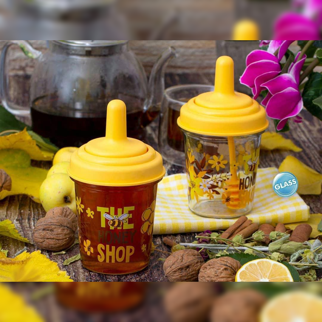 Glass Decorated Honey Jar with Honey Spoon - Lunaz Shop