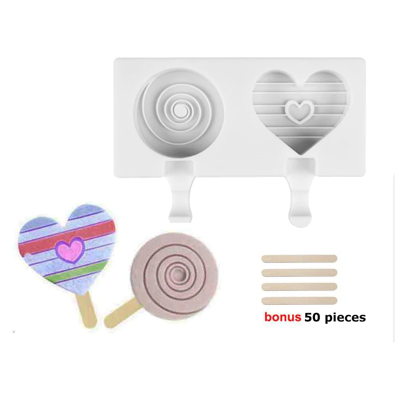 Silicone popsicle Heart & Circle with sticks - Lunaz Shop