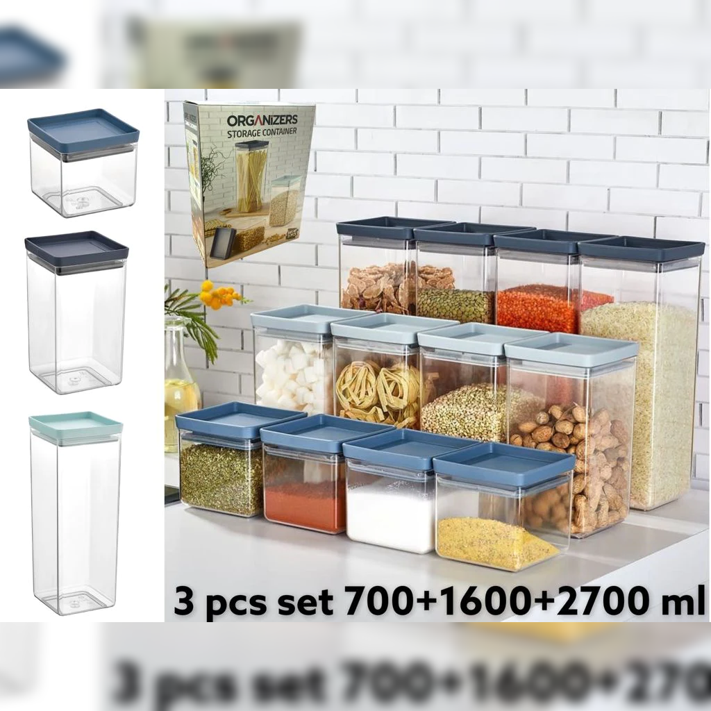 Set of 3 Acrylic Squared Jars with Airtight cover - Lunaz Shop